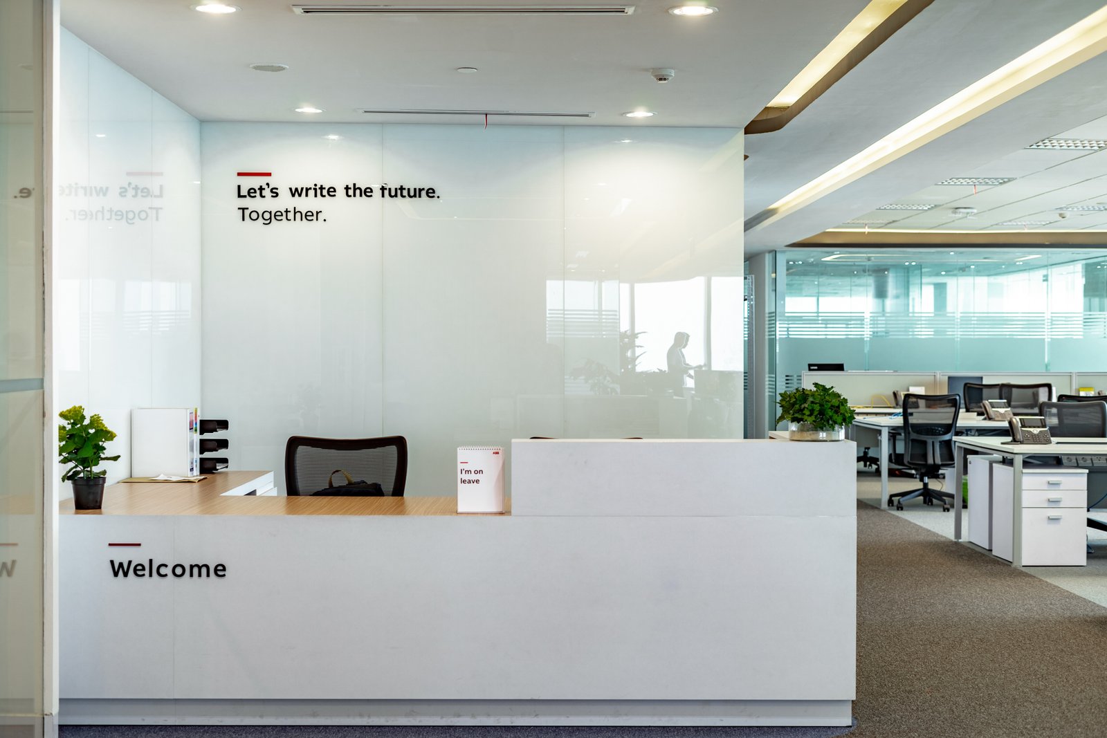 a minimalist white office