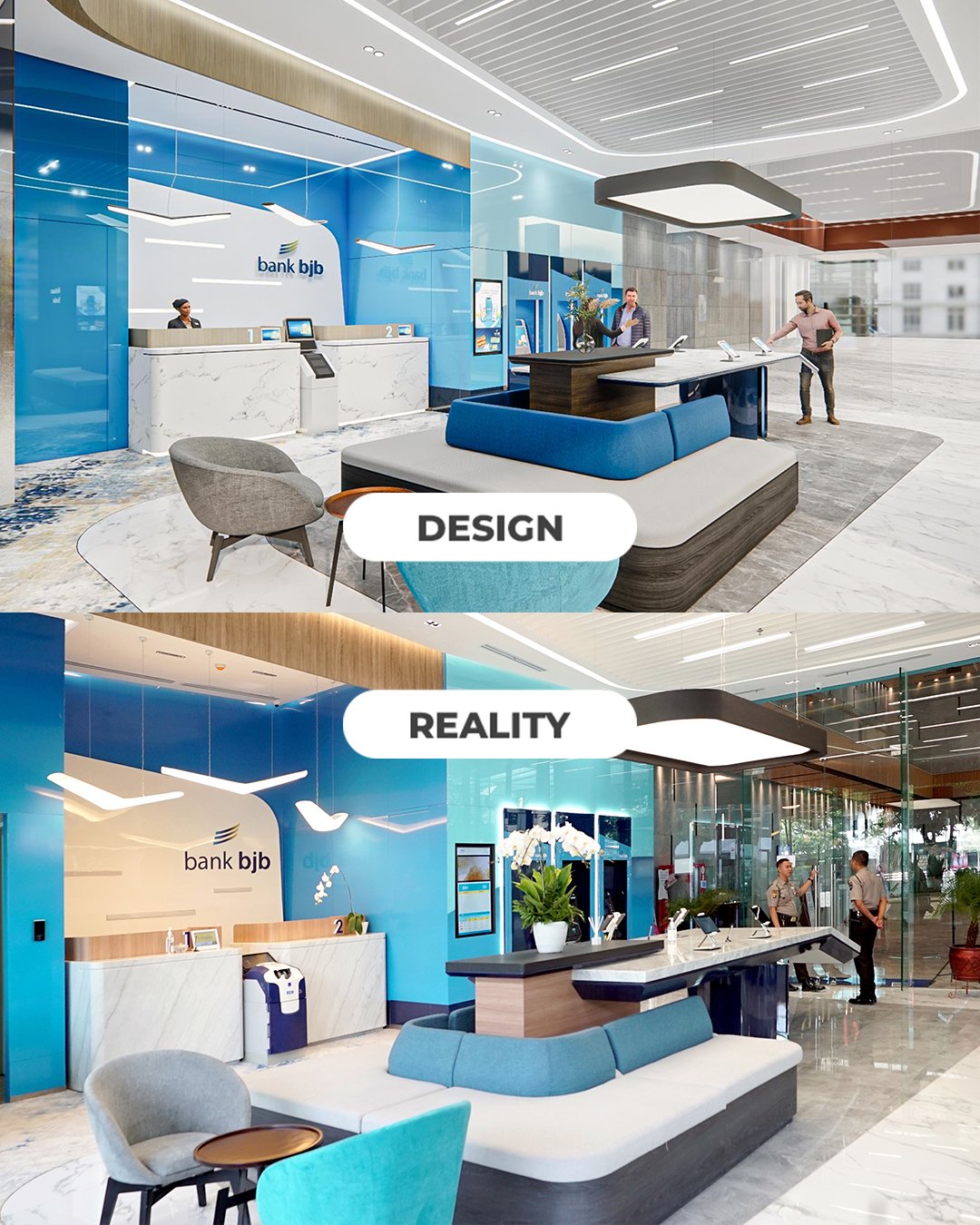 Perbandingan Desain 3D dan Hasil Terbangun – Presisi dalam Desain: Perbandingan Desain Interior 3D vs Reality Banking Hall BJB Binakarsa
