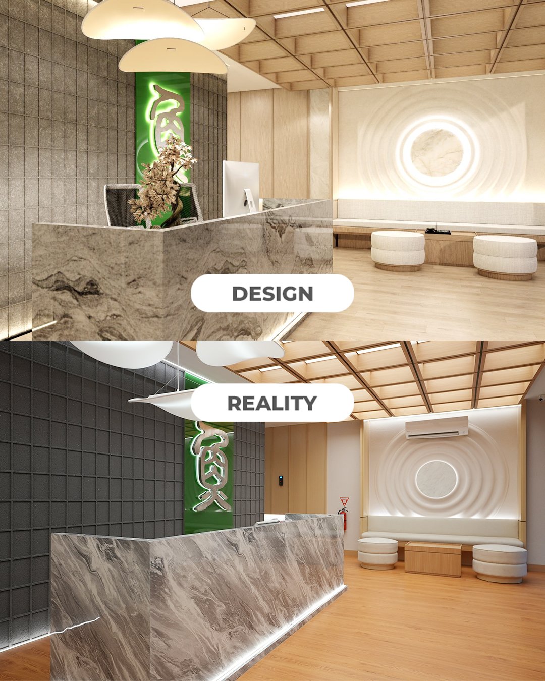 3D Desain Interior vs Reality Sushi Tei Office