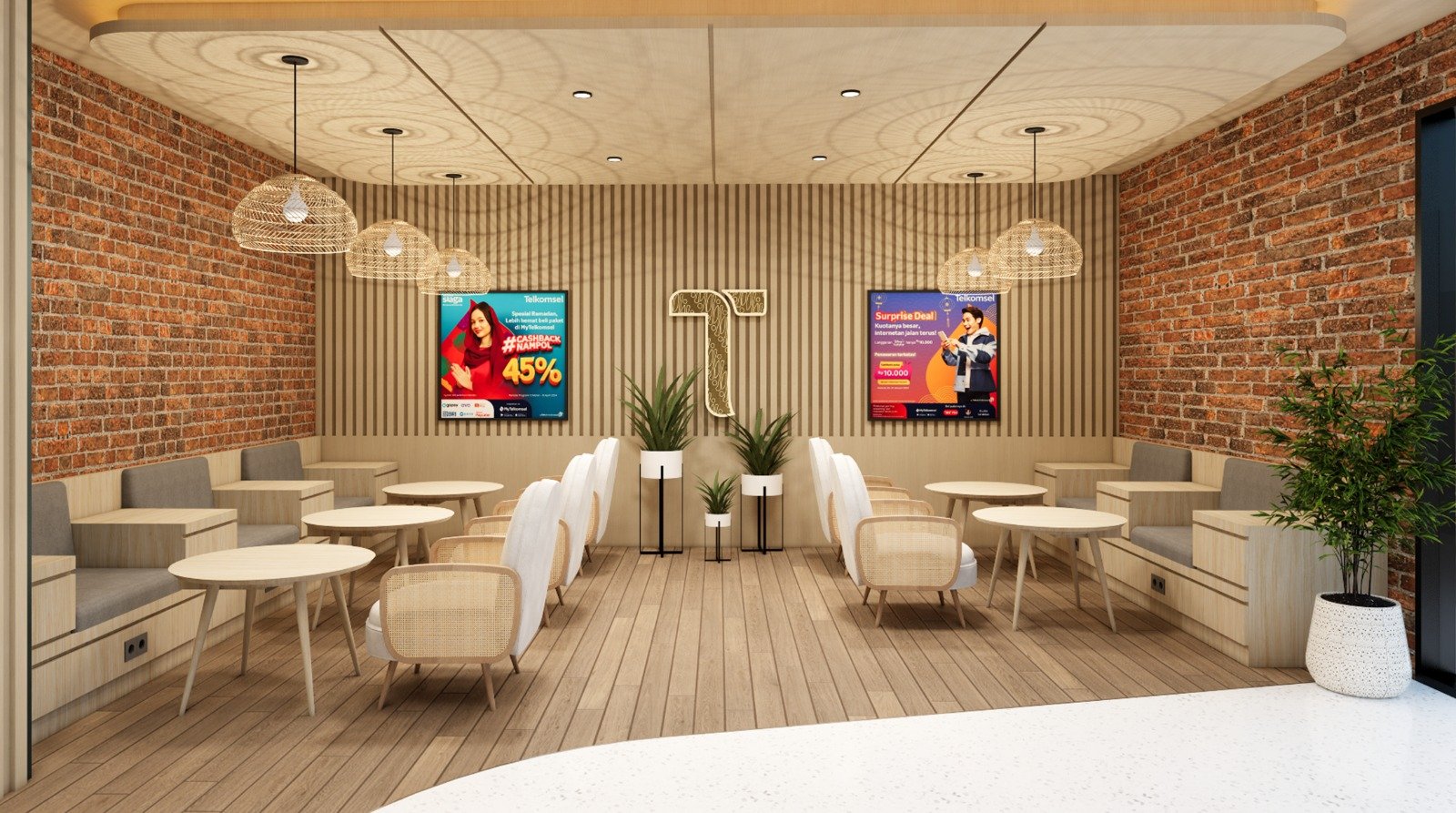 Material & Warna – Bahasa Tanpa Kata – Ruang yang Bercerita: Desain Interior Grapari & Kantor Cabang Telkomsel oleh Alien Design Consultant