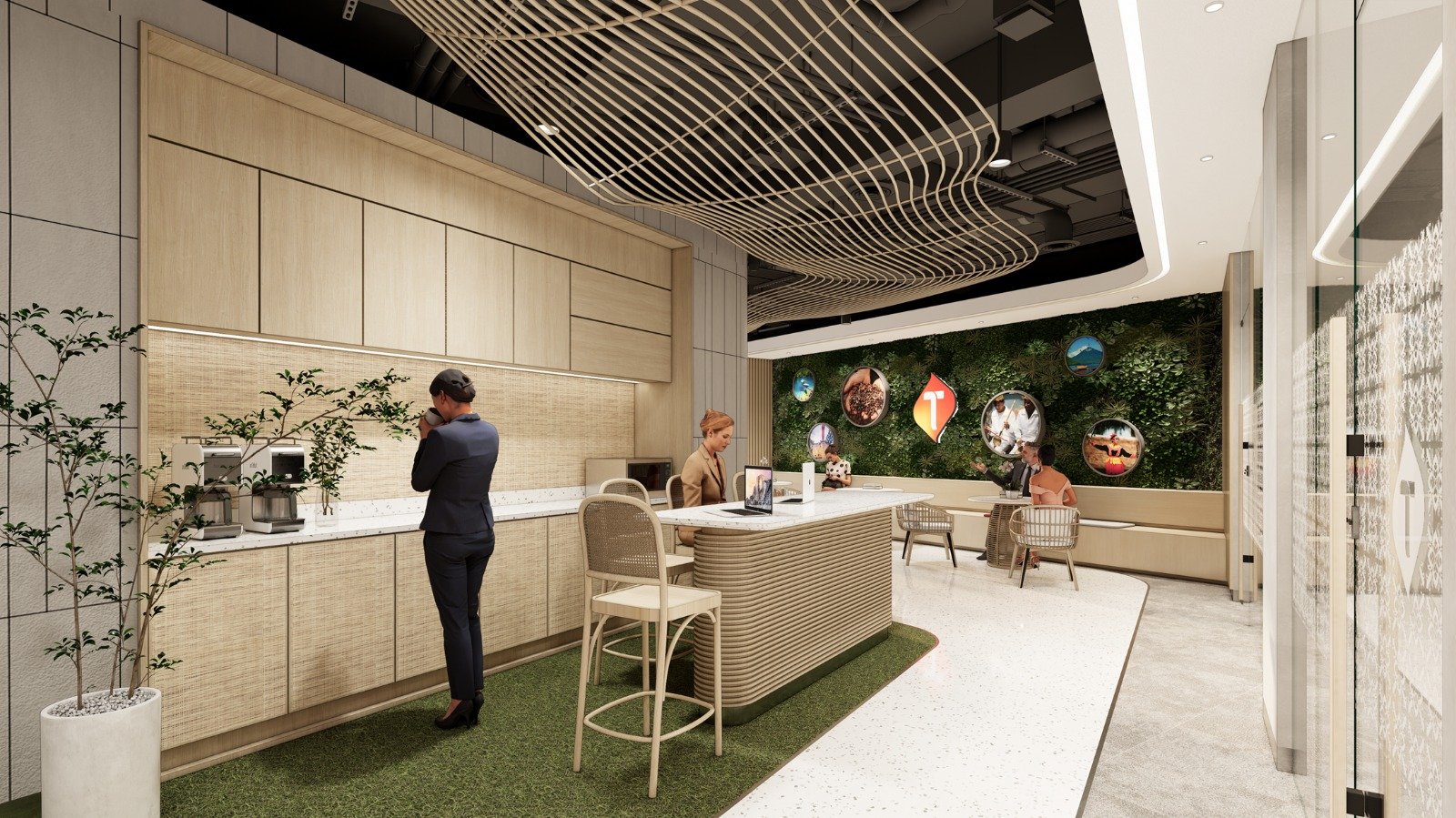 Material & Warna – Bahasa Tanpa Kata – Ruang yang Bercerita: Desain Interior Grapari & Kantor Cabang Telkomsel oleh Alien Design Consultant