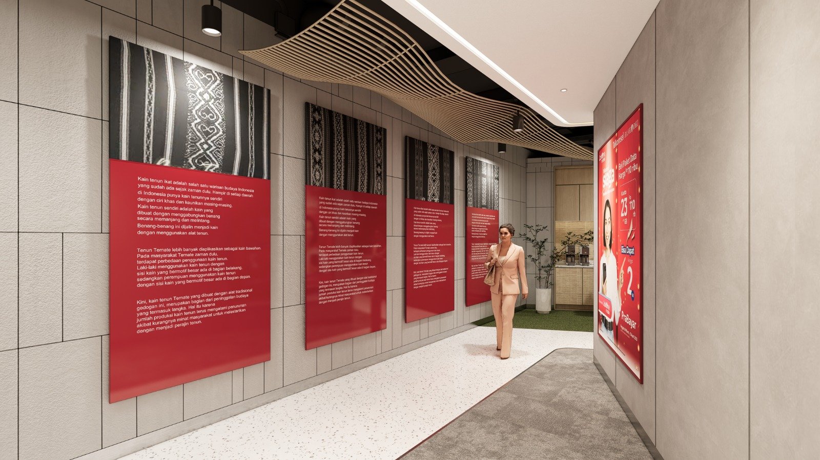 Batik & Heritage Corridor – Budaya dalam Setiap Langkah – Ruang yang Bercerita: Desain Interior Grapari & Kantor Cabang Telkomsel oleh