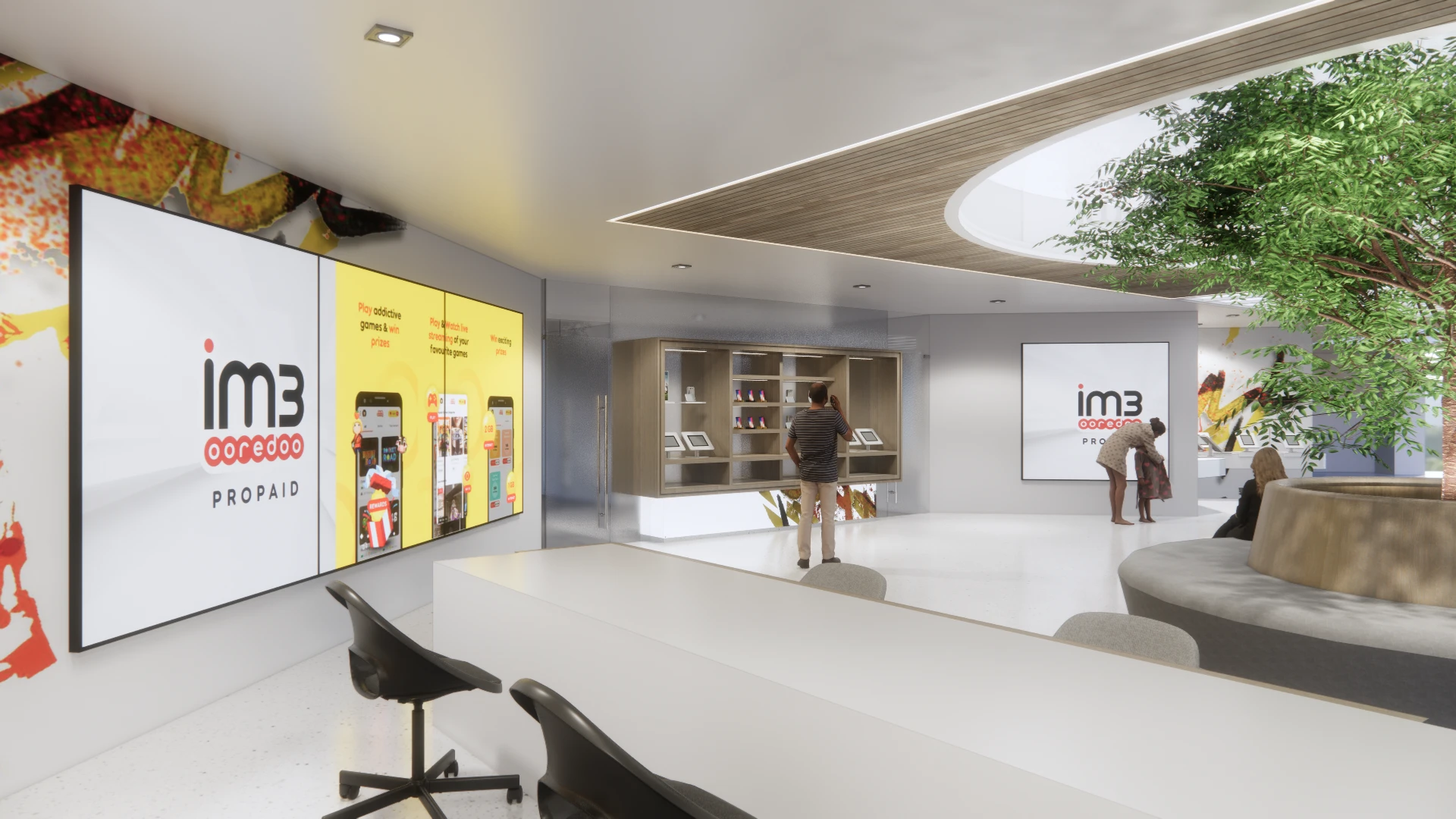 Konsep Ruang dan Tata Interior – Filosofi Desain Interior Galeri Indosat Ooredoo: Modern Simplicity yang Dinamis