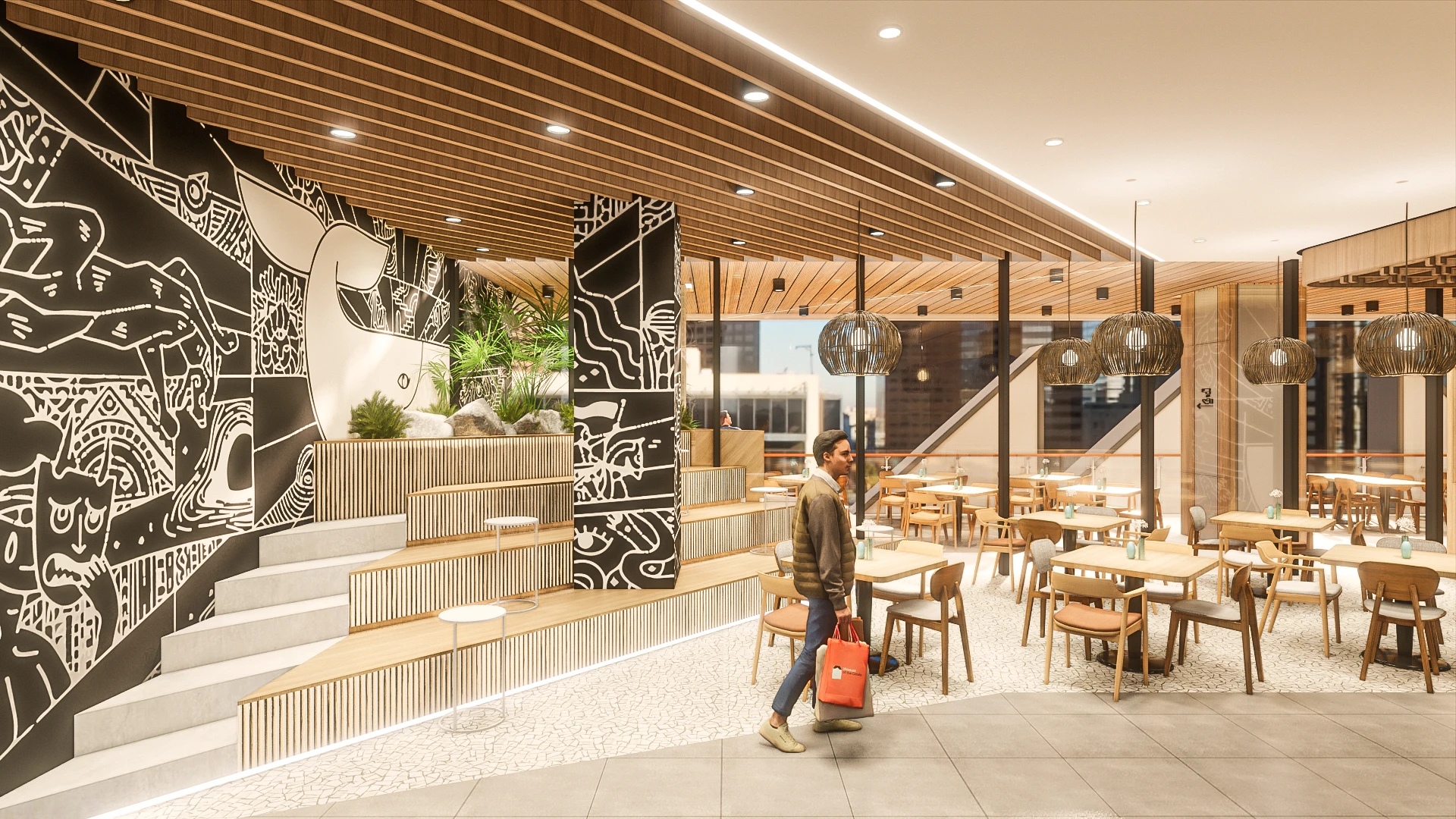 Variasi Seating: Semua Orang Punya Tempat – Desain Interior Foodcourt Mall Bintaro Xchange 2