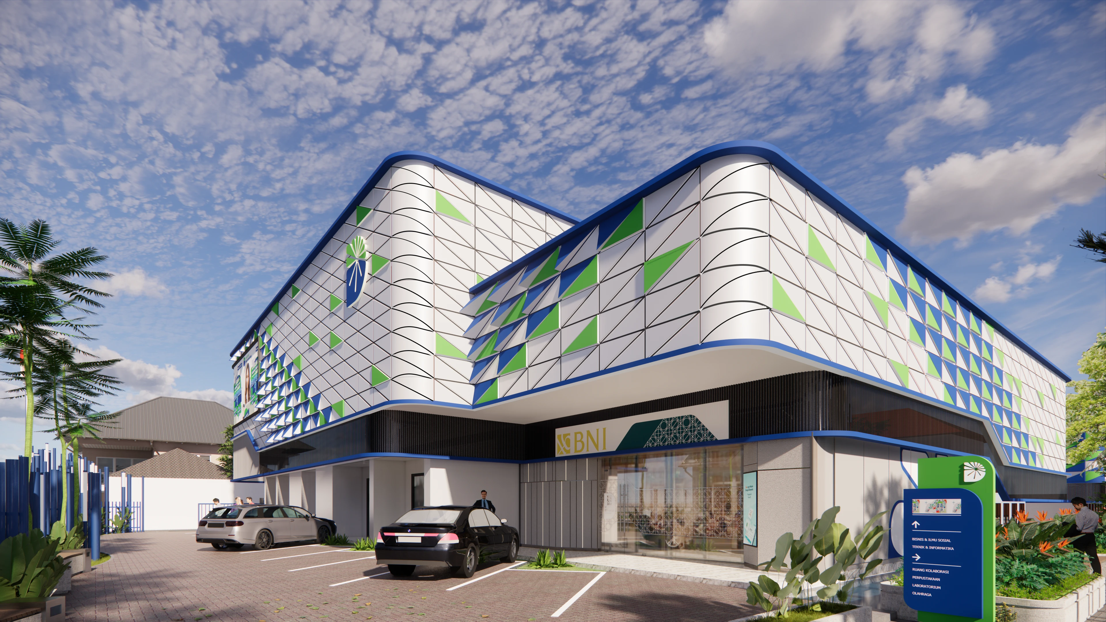 Identitas Visual yang Kuat dan Modern – Desain Arsitektur Kampus Modern Universitas Dian Nusantara oleh Alien Design Consultant