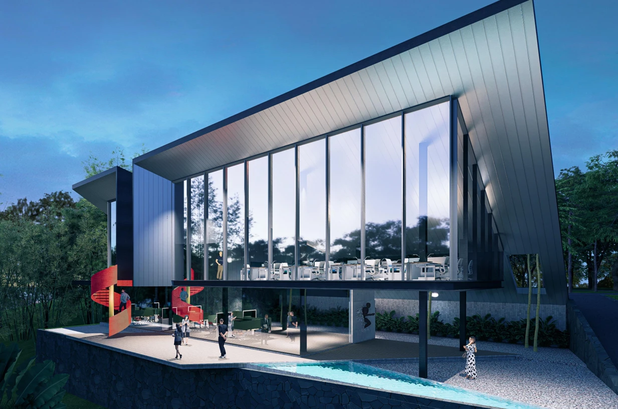 Komposisi Ruang: Pertemuan Dua Karakter Kerja – Arsitektur Tamansari Office: Desain Kantor Futuristik yang Menyatu dengan Rimba Kota