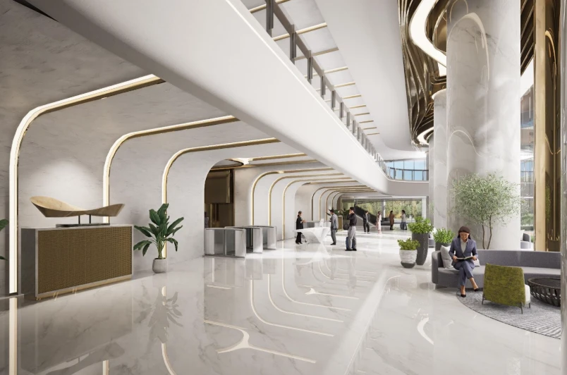 Ruang Publik yang Fungsional, Hangat, dan Human-Centered – Interior Lobby Mandiri Financial Center PIK 2: Perpaduan Kemewahan Modern dan