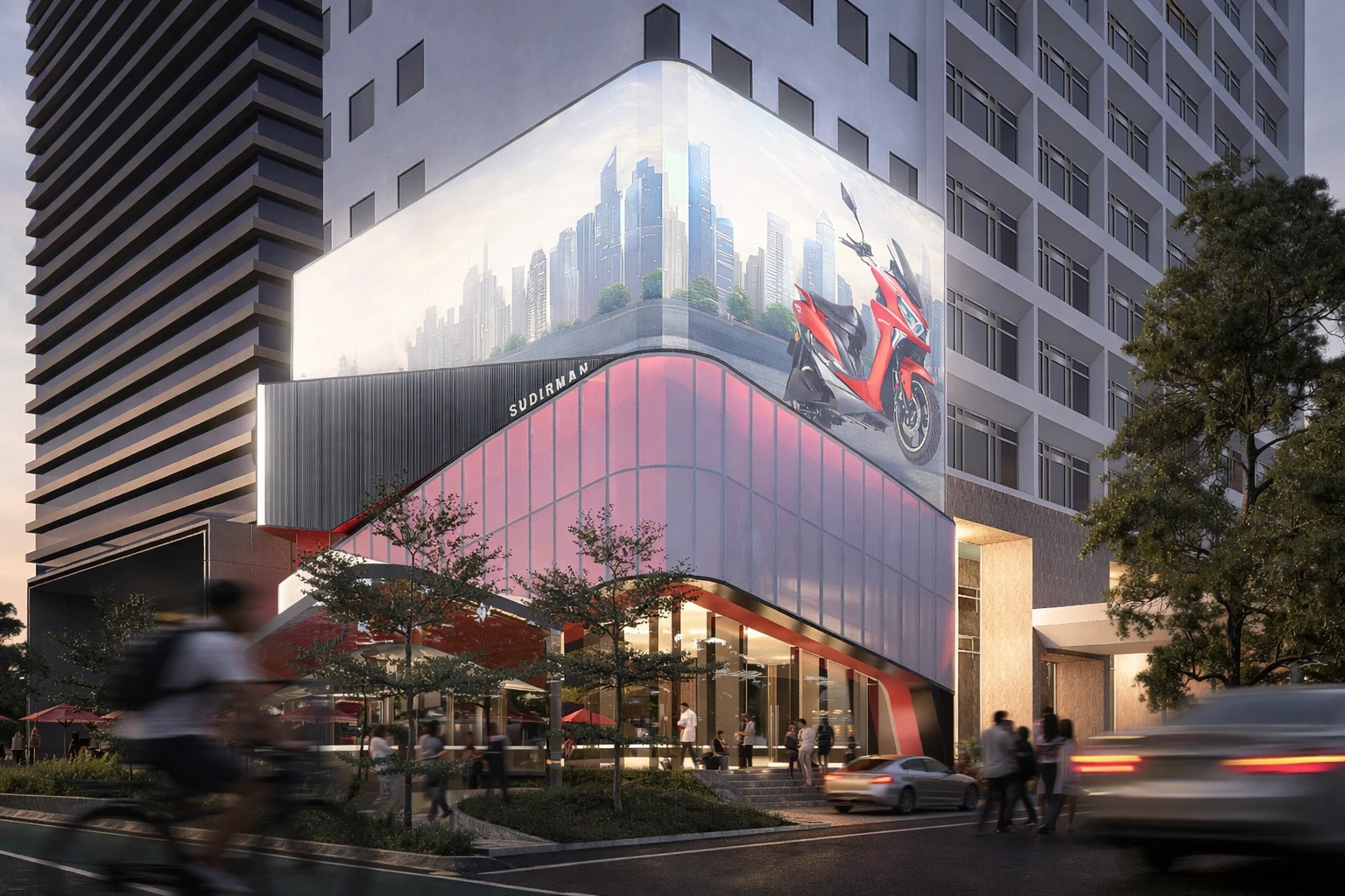Fasad Ikonik dengan Bahasa Desain Futuristik – Desain Futuristik Showroom Polytron Sudirman: Arsitektur dengan Fasad Ikonik