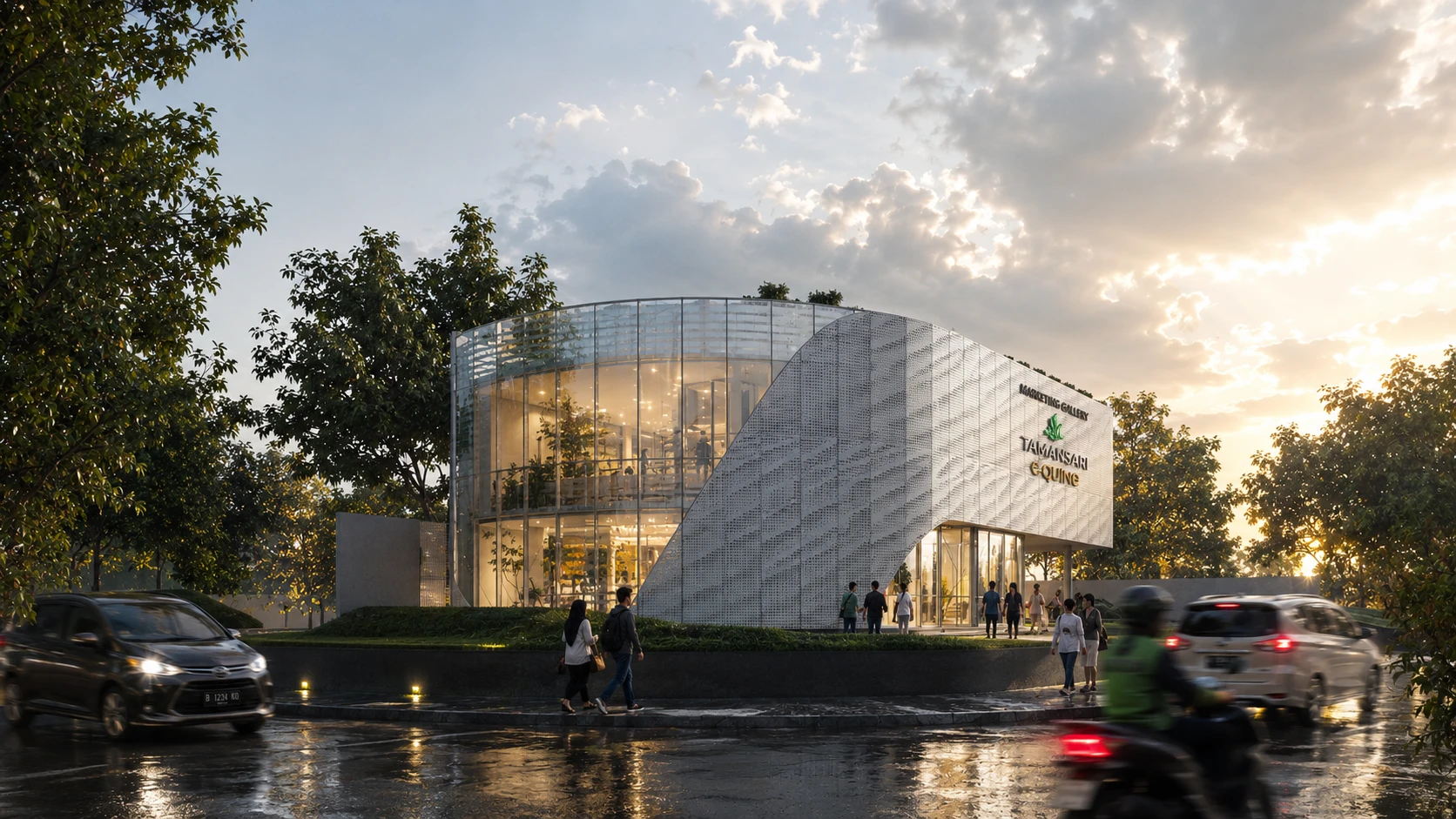 Lanskap yang Menyatu dengan Arsitektur – Desain Arsitektur Marketing Gallery Modern di Tamansari Equine
