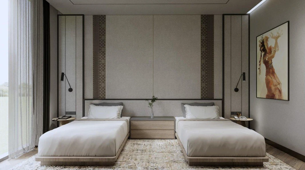 Kamar standar dengan sentuhan motif lokal, fungsional dan tetap berkarakter.