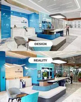 Presisi dalam Desain: Perbandingan Desain Interior 3D vs Reality Banking Hall BJB Binakarsa