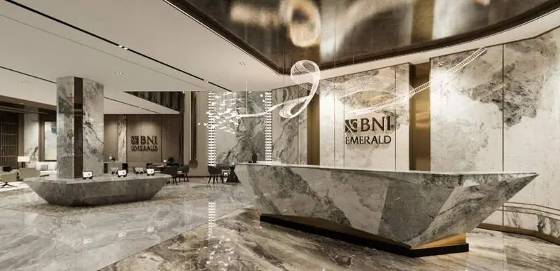Desain Interior Lobby BNI Emerald Tower di PIK 2
